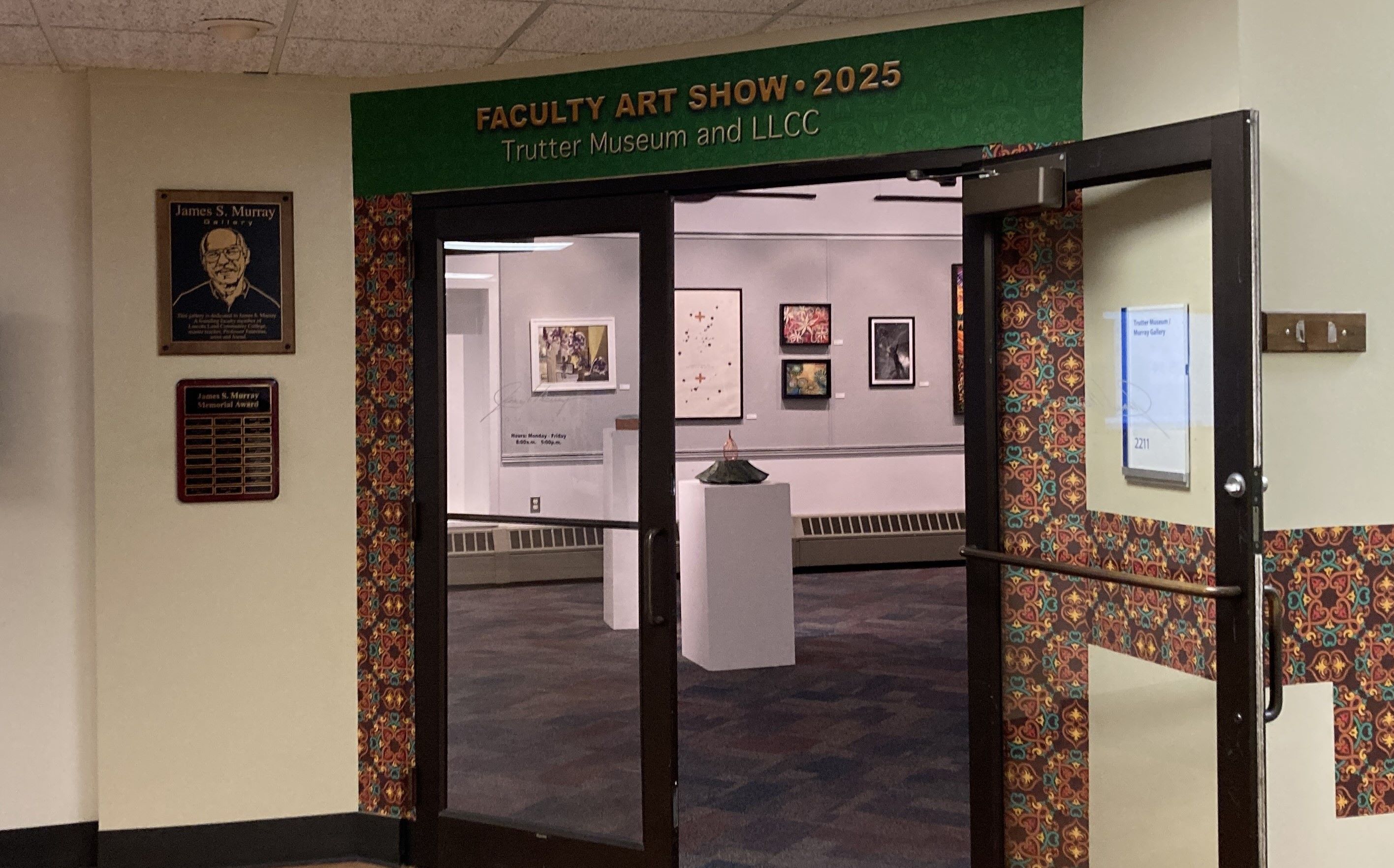 Doorway into art gallery. Faculty Art Show 2025. Trutter Museum and LLCC