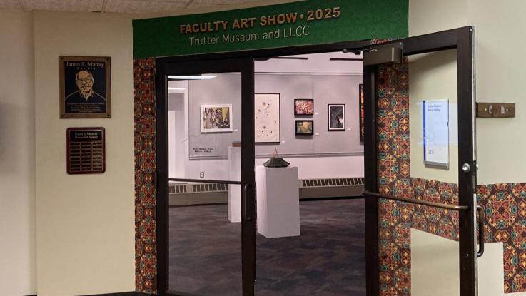 Doorway into art gallery. Faculty Art Show 2025. Trutter Museum and LLCC