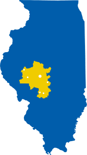 Outline of Illinois with the LLCC district indicated in the western central portion of the state