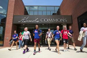 LLCC students walking out of A. Lincoln Commons