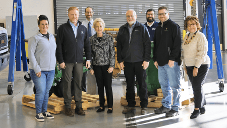 Dr. Nancy Sweet, dean, LLCC Workforce Institute; John Walters, aftermarket product manager, Deere and Company; Dr. Jason Dockter, interim vice president, LLCC academic services; Dr. Charlotte Warren, LLCC president; Jeff Gardner, program director, LLCC diesel technologies; Josh Collins, assistant vice president, LLCC business relations; Todd Crowley, corporate service manager, Prairie State Tractor; Karen Sanders, vice president, LLCC advancement and executive director, LLCC Foundation 